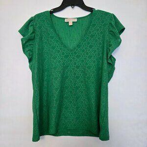 Michael‎ Kors Kelly green eyelet top with ruffle sleeves NWOT Size XL